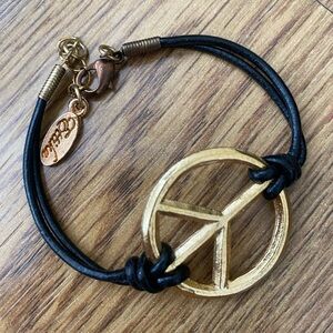 Black leather peace sign bracelet